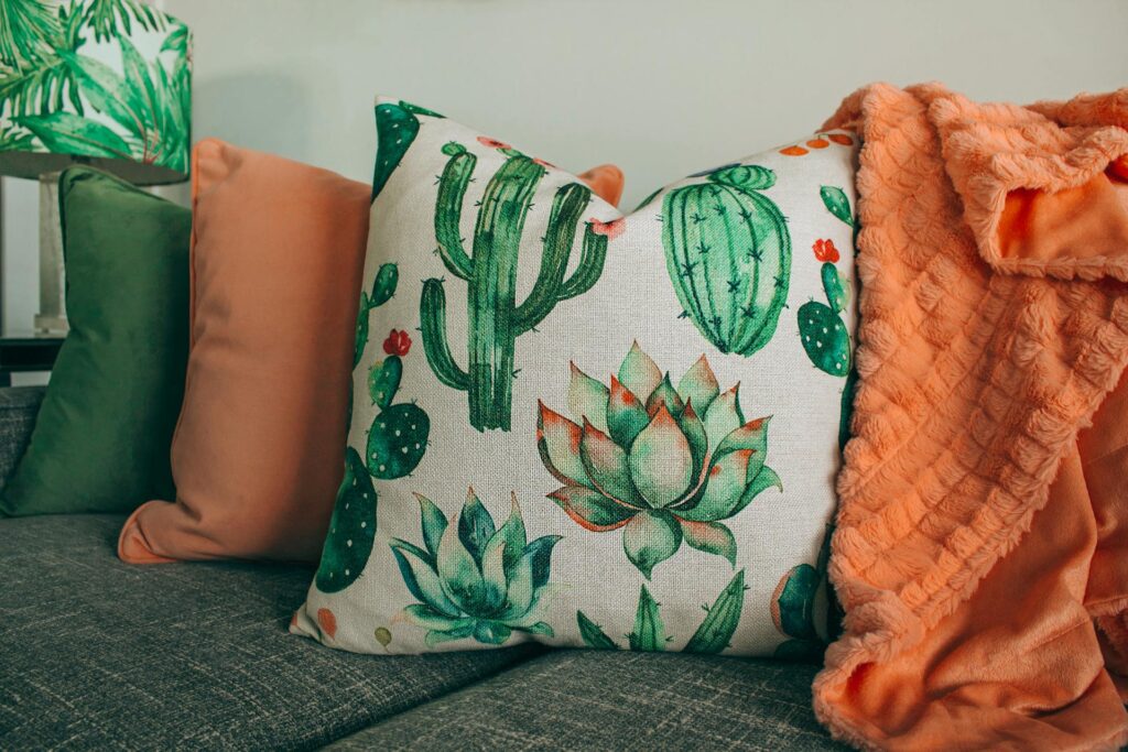 whote and green floral throw pillows